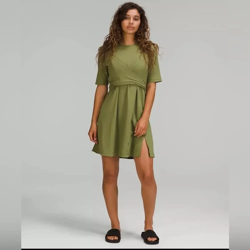 Lululemon Cotton Wrap Front Sage Green Mini Dress Size 6